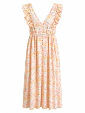 Maison Stella & Suzie Pastel Watercolour Ruffle Open-back Maxi Dress Size 38 (M)